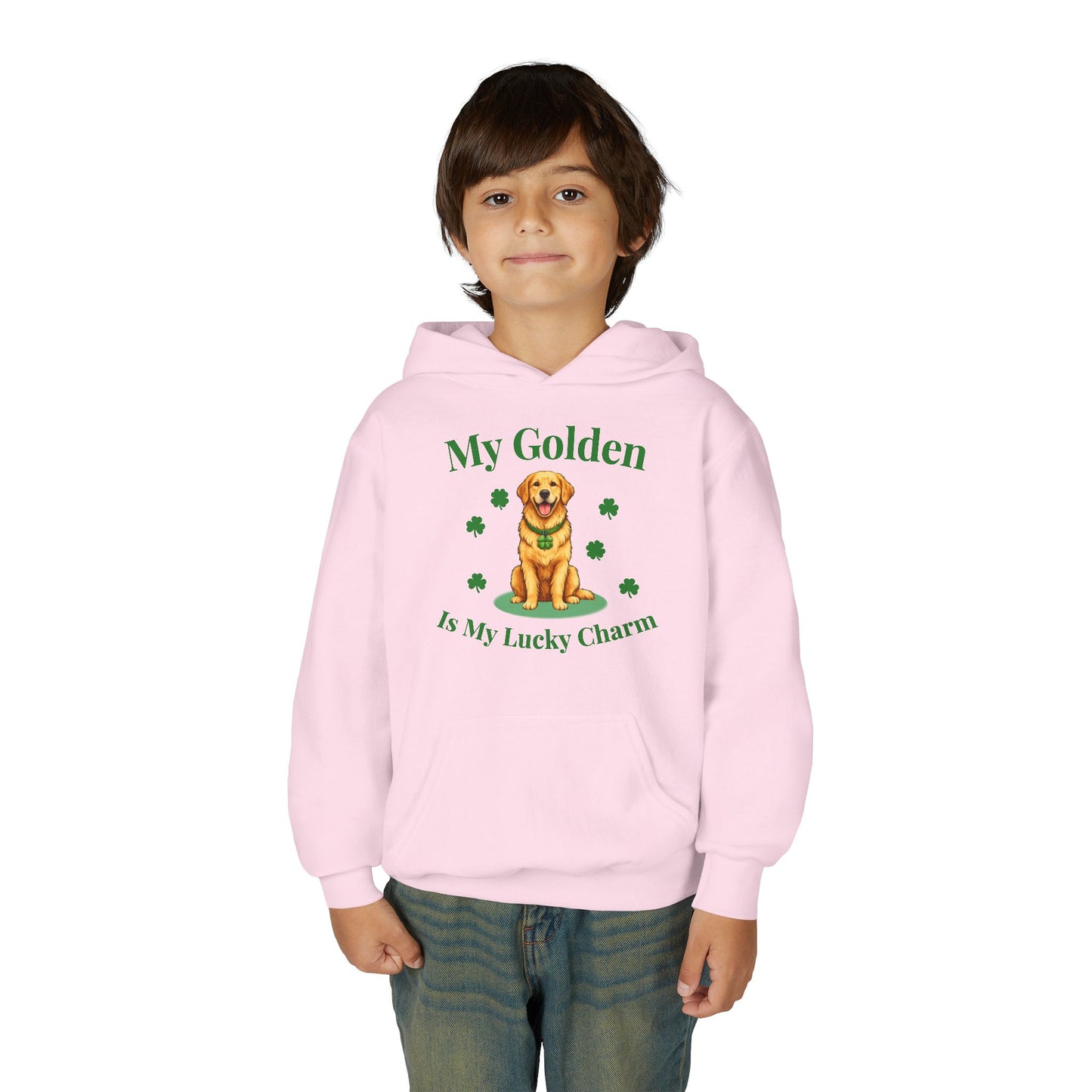 Youth Hoodie — “My Golden Is My Lucky Charm” St. Patrick’s Day Golden Retriever Sweatshirt