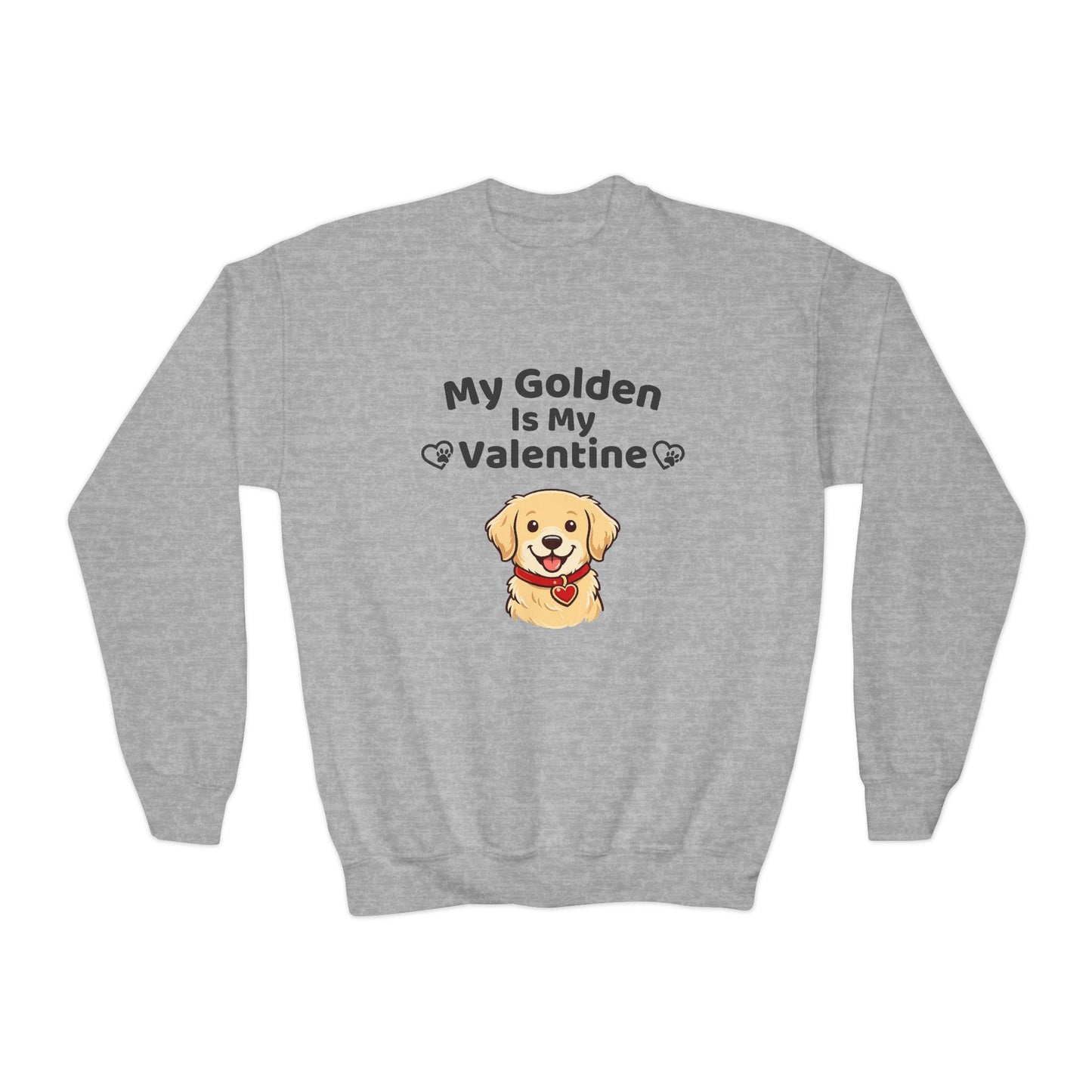 Youth Golden Retriever Valentine Sweatshirt | Cute Valentine's Day Apparel for Dog Lovers | Gift Ideas