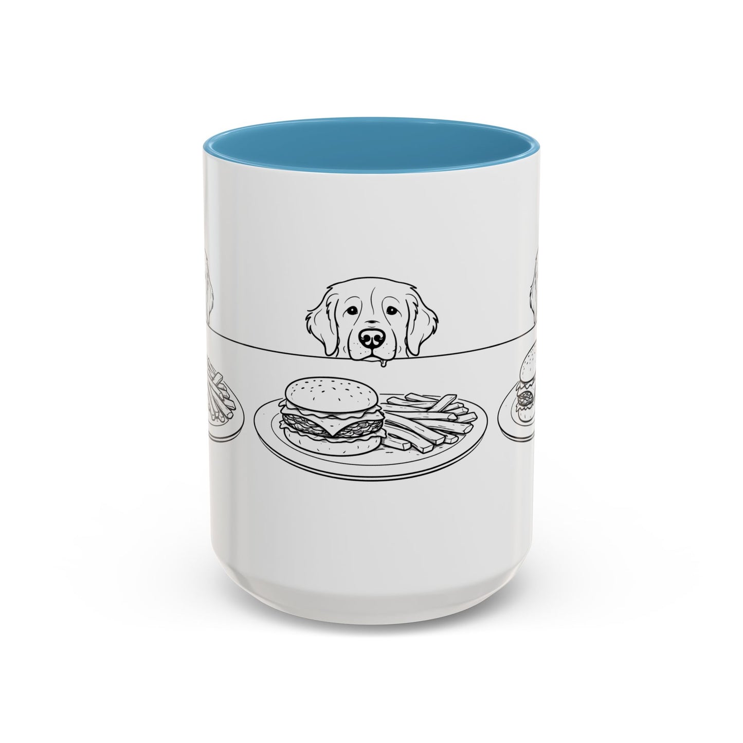 Golden Retriever Burger POV Mug | Dog Begging for Food Coffee Cup (11oz / 15oz)