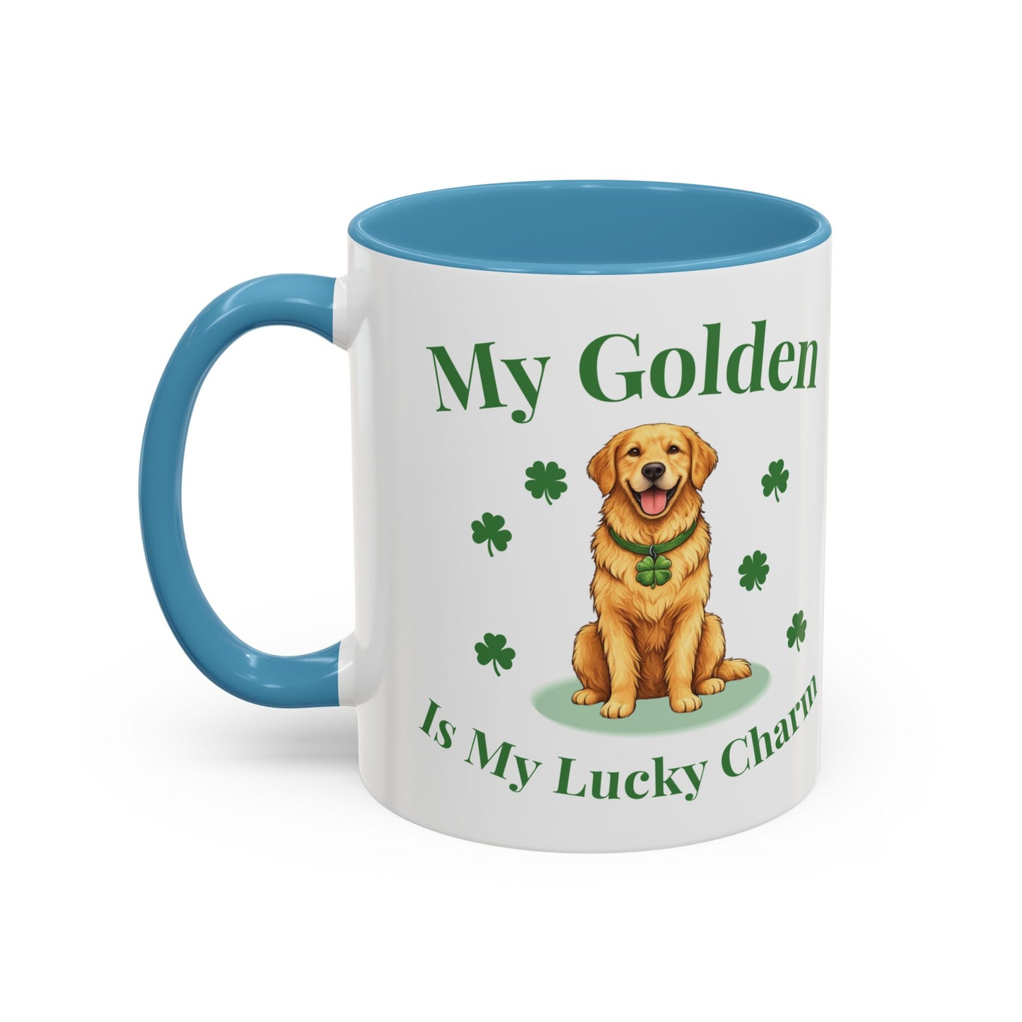 Accent Coffee Mug — “My Golden Is My Lucky Charm” St. Patrick’s Day Golden Retriever Mug