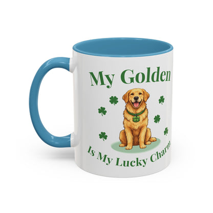 Accent Coffee Mug — “My Golden Is My Lucky Charm” St. Patrick’s Day Golden Retriever Mug