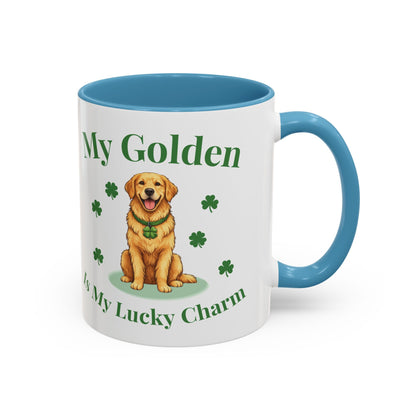 Accent Coffee Mug — “My Golden Is My Lucky Charm” St. Patrick’s Day Golden Retriever Mug