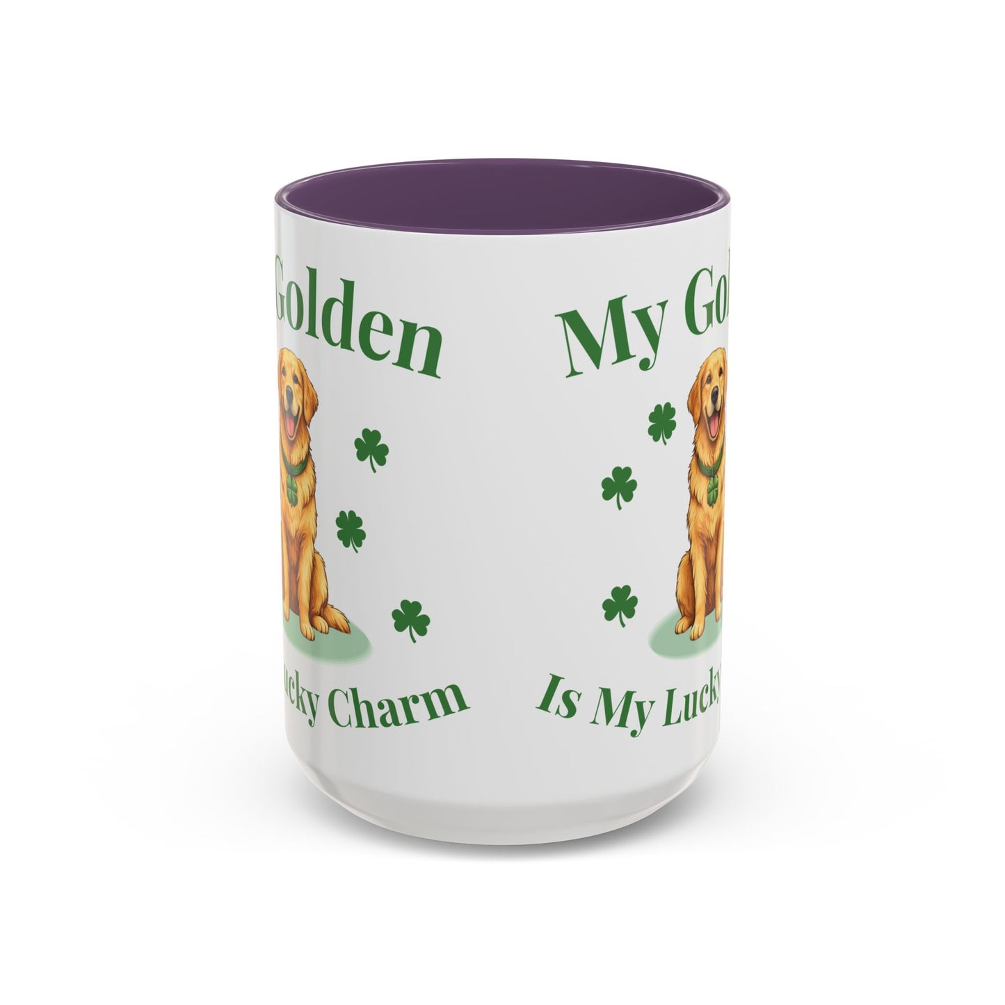 Accent Coffee Mug — “My Golden Is My Lucky Charm” St. Patrick’s Day Golden Retriever Mug