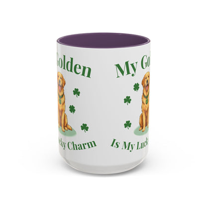 Accent Coffee Mug — “My Golden Is My Lucky Charm” St. Patrick’s Day Golden Retriever Mug