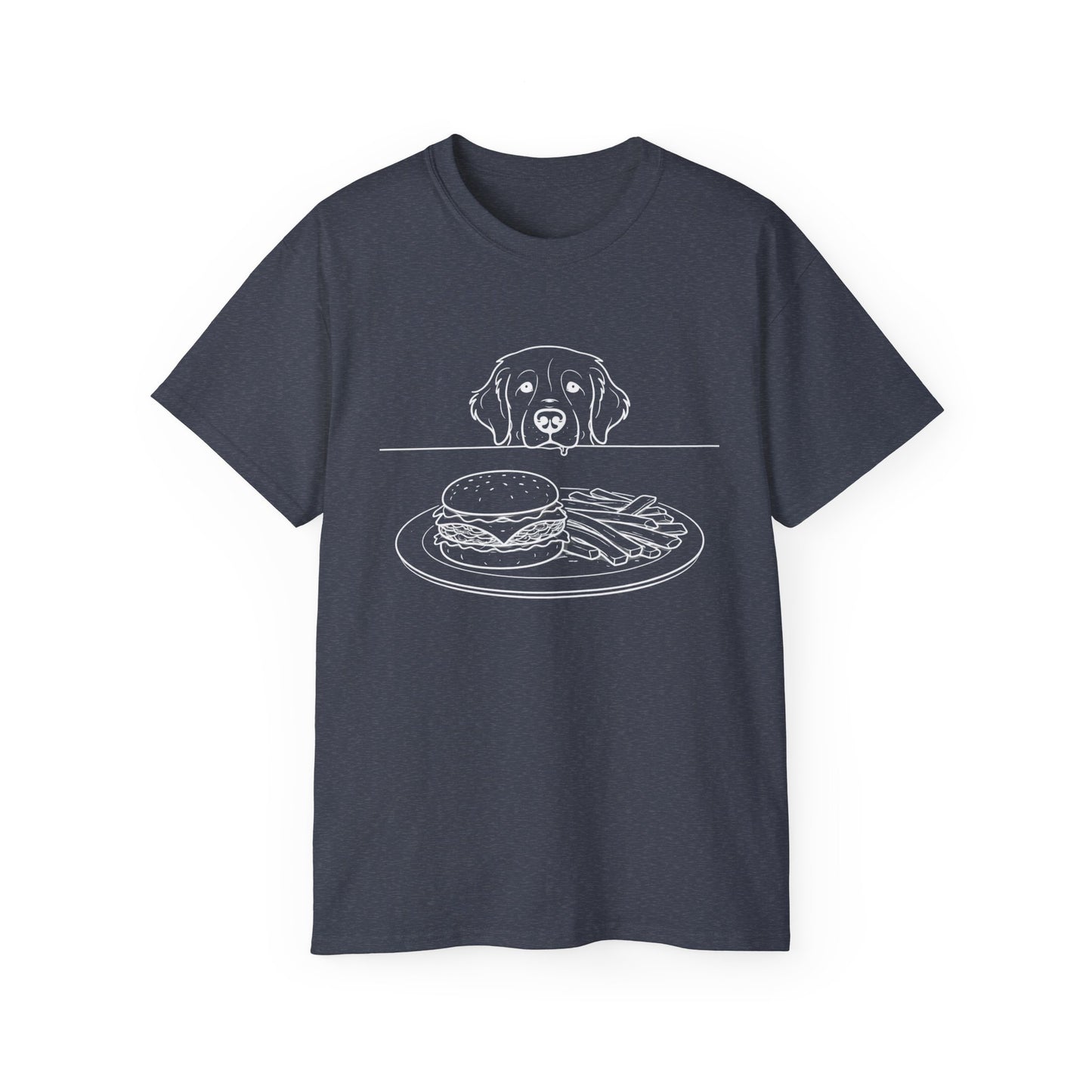Dog Begging for Burger T-Shirt | Golden Retriever POV Line Art Tee